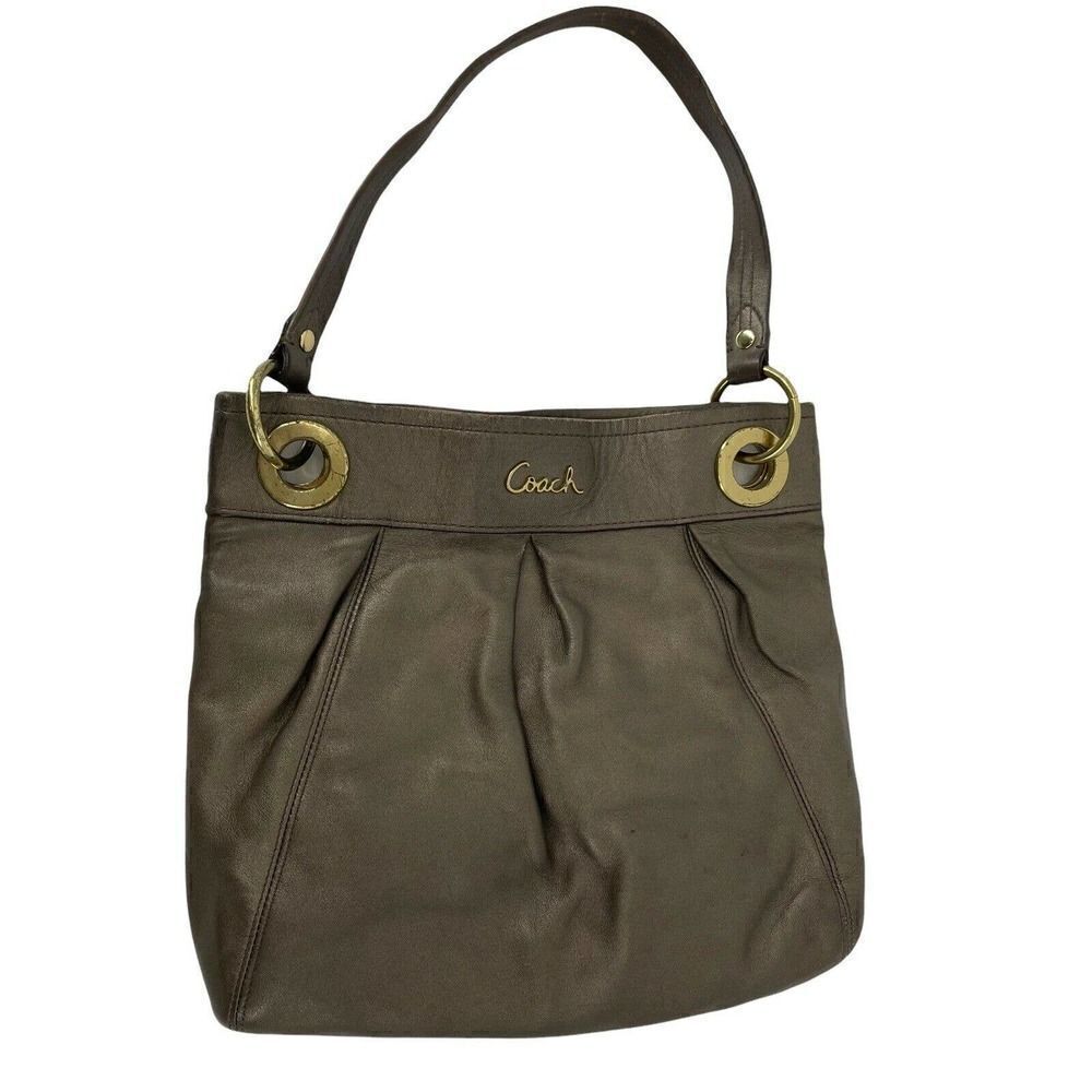 Coach Ashley F17605 Metallic Leather Shoulder Crossbody Bag Purse Bronze Gold